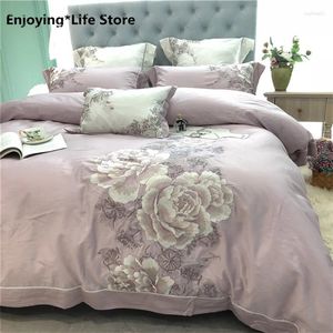 Juegos de cama 80 80 Luz de algodón egipcio Purple de lujo Flor de bordado de flores de lujo