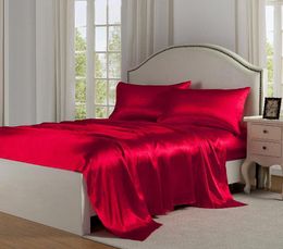Ensembles de literie 9 couleurs luxe satin soyeux drap plat ensemble de lit simple reine roi taille couverture draps de lin double complet double sexy