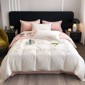 Beddengoed sets abay beddengoed set hoogwaardige katoenen zachte dekbedovertrek quilt deksel plat laken kussenslopen bloemen borduurbed set 4 stks/set 230227