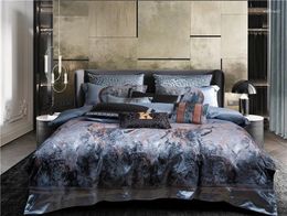 Beddengoed sets abstracte kunst jacquard grijze blauwe luxe decoratie set premium katoen satijnen dekbedoverkap bed blad kussencases 4/6/11 stcs