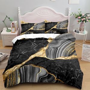 Beddengoed sets Abstract Zwart Goud Marmer Dekbedovertrek Set Kussenslopen Groen Twin Queen King Size Nordic Luxe Designer Quilt 230609