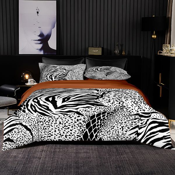 Ensembles de literie Housse de couette style abstrait 200x200 avec taie d'oreiller 240x220 Housse de couette Motif léopard noir et blanc Ensemble de literie Ensemble de draps 230627