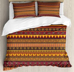 Conjuntos de ropa de cama Juego de funda nórdica africana Cultura exótica Ojo folclórico Triángulo Rombo y formas de diamante Étnico decorativo 3 piezas