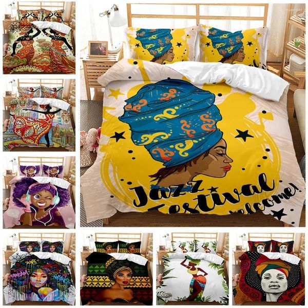 Conjuntos de ropa de cama Conjunto africano Chica negra Funda nórdica Twin Full Queen King Size Textiles para el hogar Boho Edredón Edredón Almohada