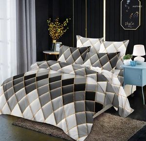 Ensemble de literie Aggcual Gradient Rhombus Grid Covers et litspreads Gold Line Home Textile Set King Size Polyester Be806