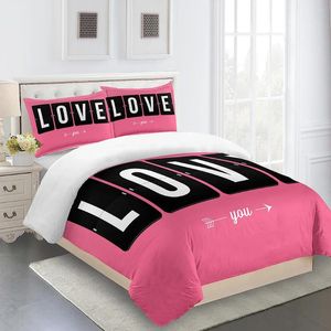 Ensembles de literie alwsreh home textiles couette roi de couette roi et taies d'oreiller filles rose mignons girls je t'aime kawaii qualité douce