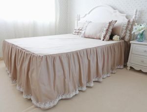 Ensembles de literie Incroyable ensemble de luxe kaki broderie volants dentelle housse de couette drap de lit couvre-lit princesse lin noeud taie d'oreiller HM-18S