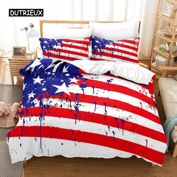 Ensemble de literie American Flag Drevet Cover Set Microfiber Red White Stripe Decor Independence Day Freedom Theme Cichet pour les adolescents