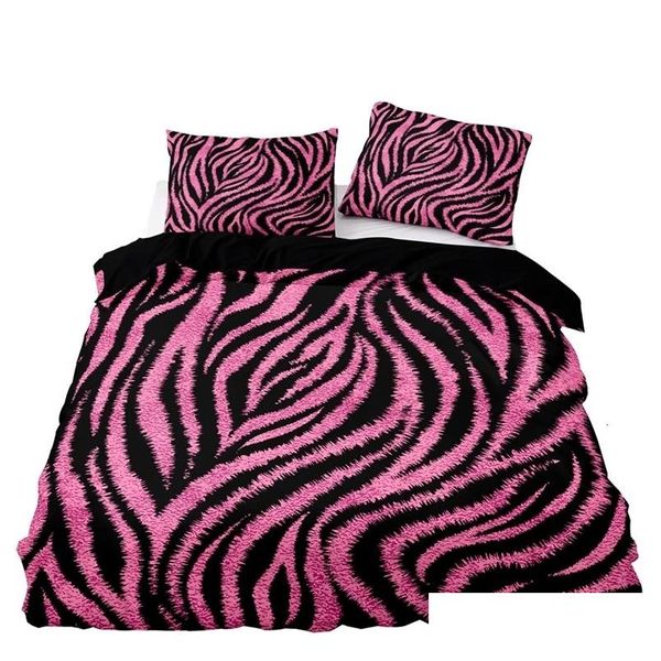 Conjuntos de ropa de cama Juego de estilo americano 240x220 Edredón con estampado de leopardo rosa Er con funda de almohada Cama con edredón King doble individual 231121 Drop D Dhg4X