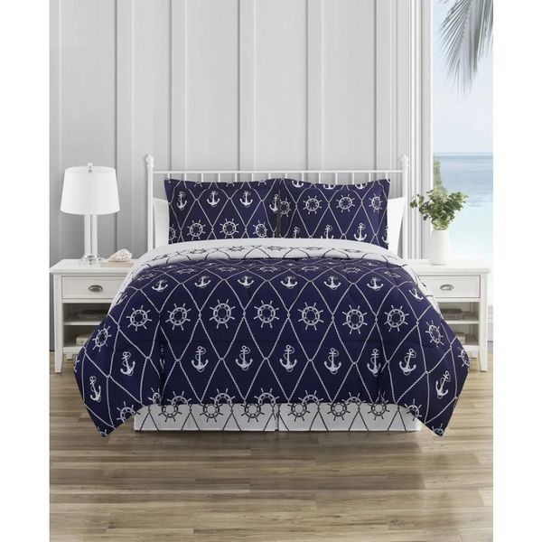 Juegos de ropa de cama Anchor Away Navy Juego de edredón reversible de microfibra ultra suave de 8 piezas Juego de cama Twin Full Queen King California King 231122