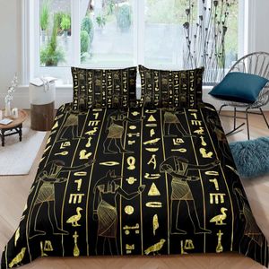 Beddengoed sets oude Egypte dekbedovertrek set Egyptisch symbool beddengoed set vintage farao pyramid boho tribal polyester quilt deksel 23 pks queen 230331