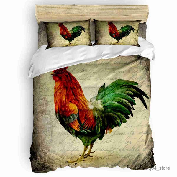 Ensembles de literie Animal coq rétro rustique imprimé couette ensembles de literie 2/3/4 pièces lit housse de couette ensemble drap de lit R230823