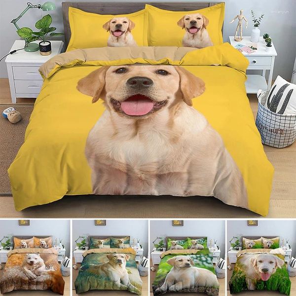 Sets de ropa de cama Tapa de edredón de animales Lovely Pet Labrador Juego para niños para niños Adultos Single Doble Cinco de cama Doble Cubiertas de edredón