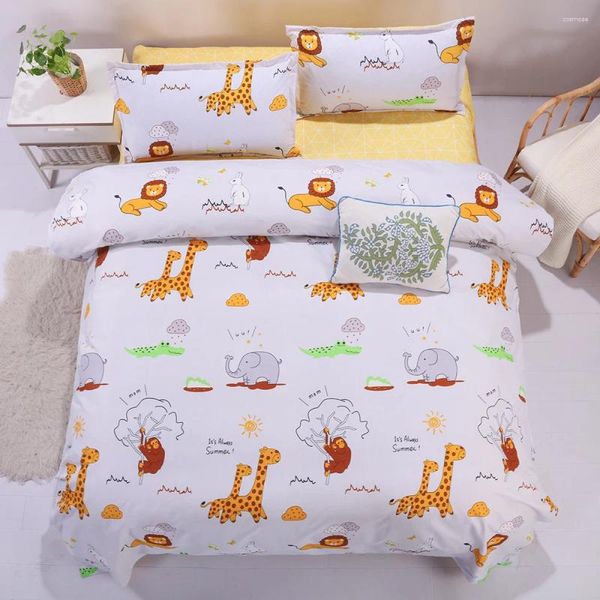 Sets de ropa de cama Juego de animales con algodón lavado suave y cómoda cubierta nórdica sábanas de almohadillas