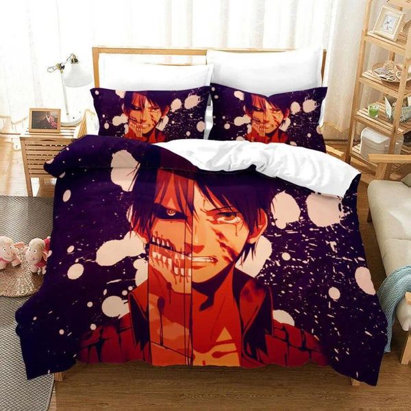 Définir l'attaque d'anime sur Titan 3 / 2pcs Duvet Cover Feuille d'enfants Boy Girl Girl Room Case US Twin Au Single UK King