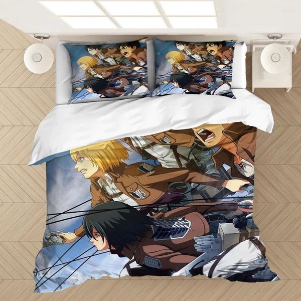Ensembles de literie Anime attaque sur Titan housse de couette dessin animé enfants adulte ensemble de lit taie d'oreiller 2/3 pièces couette couette couvre