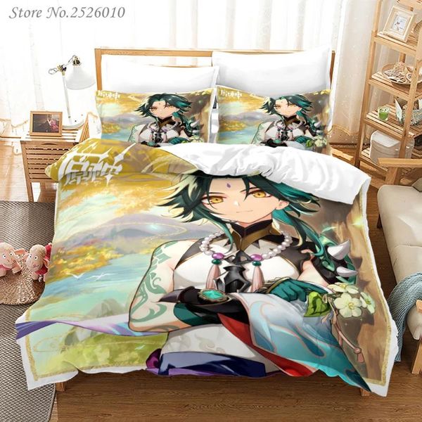 Conjuntos de ropa de cama Anime Genshin Impacto 3D Estado impreso King King Viveta Case de almohada Central de edredón Cinaca de cama 05