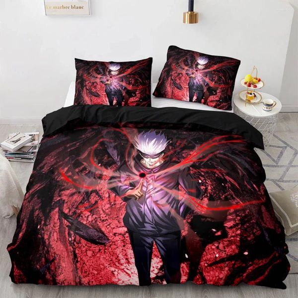 Ensembles de literie Anime Jujutsu Kaisen Satoru Gojo Set Garçons Filles Twin Queen Taille Housse de couette Taie d'oreiller Lit Enfants Adulte Maison Textileextile