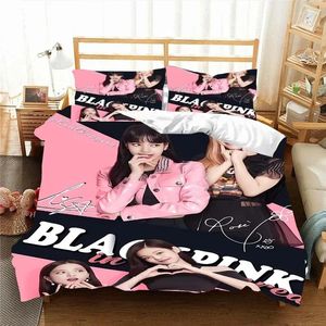 Conjuntos de ropa de cama B-Negro Patrón rosa Funda de edredón Funda de almohada Juego de dos o tres piezas Edredón de varios tamaños