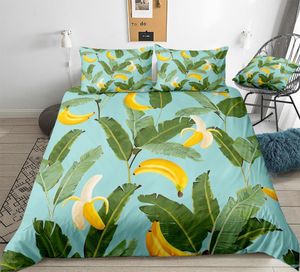 Beddengoed stelt bananen en palmbladeren quilt cover set fruit beddengoed set queen zomer huis textiel textiel king bloemenbed set drop ship 230427