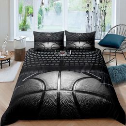 Conjuntos de ropa de cama Juego de funda nórdica de baloncesto Juego de pelota negra 3D Tema deportivo Cancha de microfibra Juegos competitivos King Quilt 221205