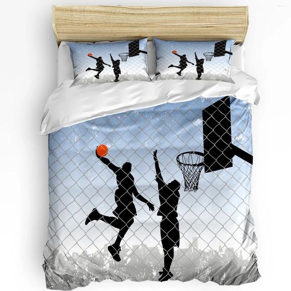 Ensembles de literie Basketball Silhouette Sports Set 3pcs Housse de couette Taie d'oreiller Enfants Adulte Couette Double Lit Textile à la maison