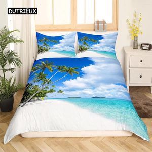 Ensembles de literie Beach Ocean Cleette Cover Set Hawaiian Palm Tree Waves Lits de lit Tropical Island and Sea Nature Theme Polyester Qulit