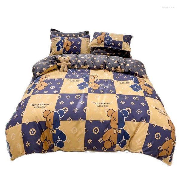 Conjuntos de ropa de cama con estampado de oso, funda nórdica, sábana, funda de almohada, edredón suave geométrico para niños y adultos, la mejor calidad