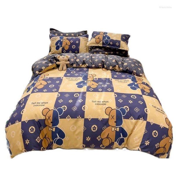 Conjuntos de ropa de cama Impresión de oso Edredón Er Sábana de cama Conjunto de funda de almohada Edredón suave geométrico para niños Adt Drop Entrega Dhurp
