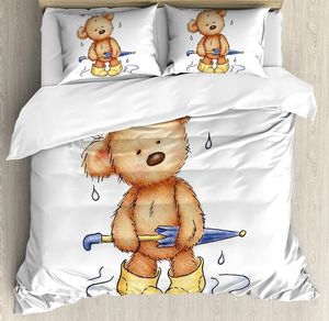 Ensembles de literie Ensemble d'ours pour le lit de chambre à coucher maison en peluche prise en pluie avec bottes en caoutchouc Holdi Couvre-couvercle de courtepointe