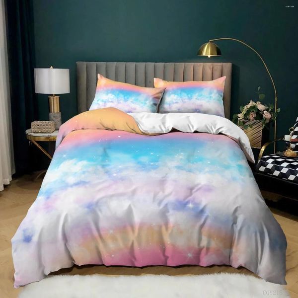 Conjuntos de ropa de cama hermosas nubes de color azul colorido cubierta de setquilt con funda de almohada edredón de lujo para niños regalos nórdicos