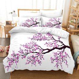 Ensembles de literie Belles fleurs couette ensemble de literie prune Bossom housse de couette ensemble pour adultes femmes linge de lit et taie d'oreiller King Size 231007