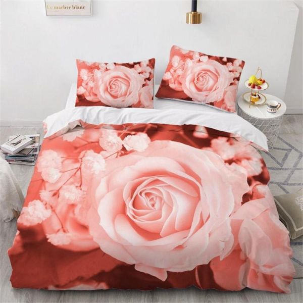 Ensembles de literie Belles fleurs de pivoine Rose Ensemble de housse de couette romantique 3 pièces Microfibre légère 1 2 taie d'oreiller confortable