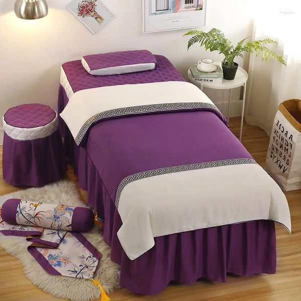 Conjuntos de ropa de cama Falda de cama de belleza Cubierta de cuatro piezas de champú de masaje de salón Edredón simple