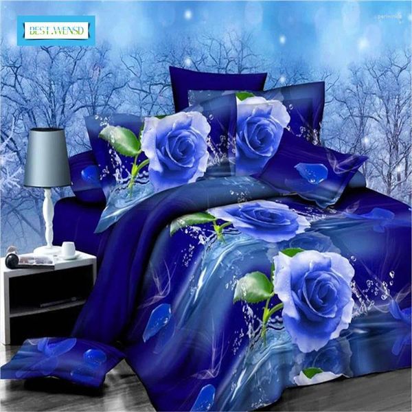 Ensembles de literie linge de lit Blue Rose Set Home Textiles Housse de Couette 4pcs Famille Incluez la taquet de couvre-couvercle de la couette 3D