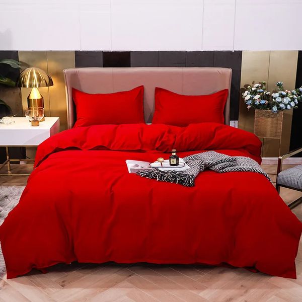 Conjuntos de ropa de cama Ropa de cama Drop Juego completo Cómoda funda nórdica Color sólido Ins Lino Amarillo Púrpura Gris Verde Naranja 231214