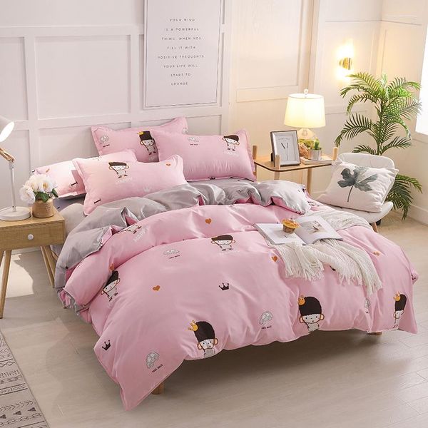 Ensembles de literie Linge de lit Belle princesse Rose Cartoon Home Textile Literie Soft Star Flat Bedcover 3-4 Piece Set Crown Boy Housse de couette