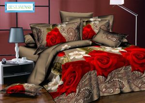 Juegos de cama Ropa de cama Venta al por mayor Sábana de rosa roja Sábana Sábana Juego de funda nórdica Housse De Couette Adulte King Juego de edredón Ropa de cama doble 230424