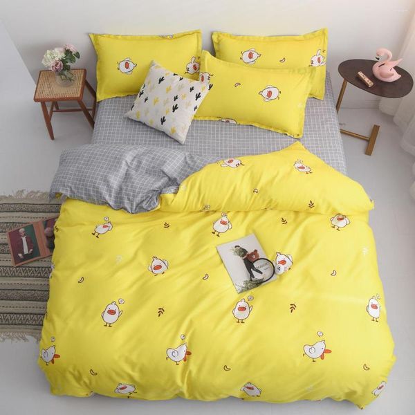 Juegos de ropa de cama Ropa de cama Amarillo Textiles para el hogar Juego de 4 piezas Funda nórdica simple Sábana Cremallera Ropa Ropa de cama Fundas de almohada