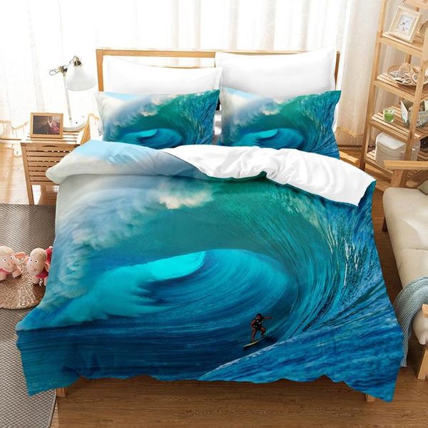 Ensembles de literie Ensemble de lit avec Surf Freedom Seas Imprimer Simple Double Housse de couette romantique Sea Beach 3D Fille imprimée
