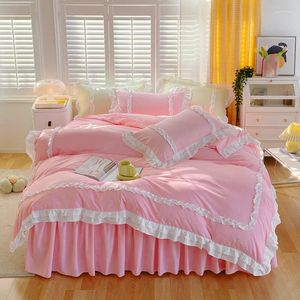 Ensembles de literie Jupe de lit ou taie d'oreiller à volants coréens Solide Rose Couverture de matelas d'été Literie Simple Double King Home Decor Textile