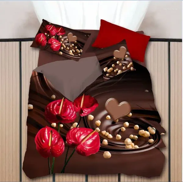 Ensembles de literie Lits Love Love Chocolate Home Textile Jacquard Bedlinen Bedcover Saint Valentin Feuilles de taille King
