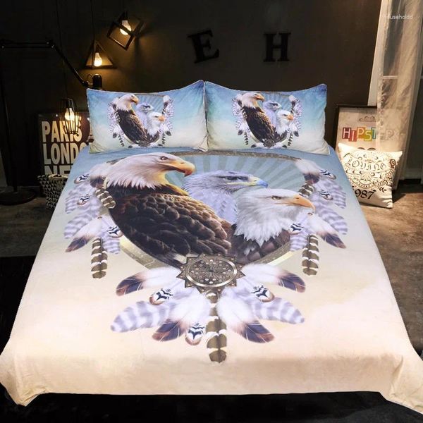 Ensembles de literie Literie Style moderne Textiles de maison King Size Couette Ensemble 5D Eagle Draps de lit et taie d'oreiller Housse de couette Animal