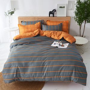 Ensembles de literie Literie Super Chaud Doux Housse de Couette Ensemble de Lit Simple Rayures Minces Orange Gris Literie Housse de Couette Ensemble 3pcs 4pcs King Queen Full 230504