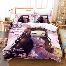 Conjuntos de ropa de cama Juego de cama Anime Cama Individual Doble Tamaño doble Decoración del hogar para niños Niñas Niños Demon Slayer Juego de funda nórdica R230901
