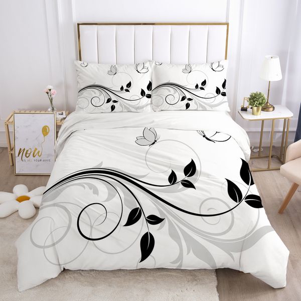 Ensembles de literie Ensemble de literie Housse de couette Taies d'oreiller ComforterQuiltBlanket Cover Luxury 3D HD Quality Printed Reactive Queen Single Leaf 230324