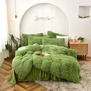 Juegos de cama Juego de cama Lujo Invierno Cálido Espesar Visón Fleece Funda nórdica Sábana y fundas de almohada Funda de edredón Queen King Size 150x200cm 230625