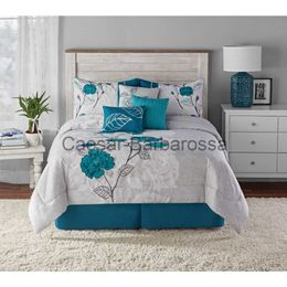 Ensembles de literie Ensembles de literie Ensemble de couette 7 pièces Teal Roses FullQueen avec applique brodée Ensemble de literie x0620