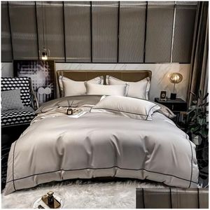 Beddengoedsets Beddengoedsets Borduurset Egyptisch katoen 600Tc Zijdeachtig dekbed Er Zacht dekbed Luxe plat laken Kussenslopen 22 Dr Dhmit