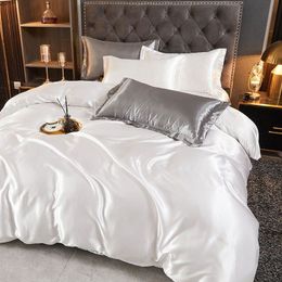 Ensembles de literie Ensembles de literie Wasart Luxury Satin Rayon Litteur de literie Blanc Couvre-taies Home Couper à la maison 2 personnes Double Bed Quilt King Size 220x240 230222